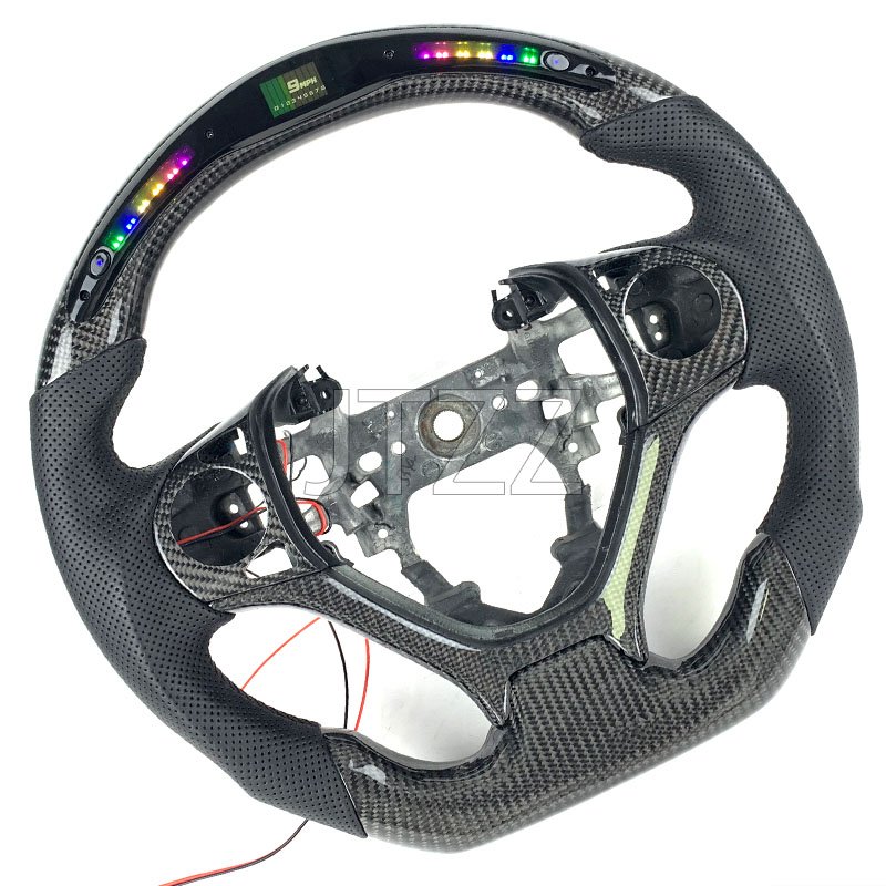 Customized FOR Honda Civic 2007-2015 9th LED display screen black carbon fiber perforated leather style car steering wheel