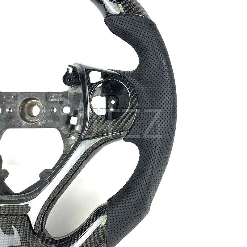 Customized FOR Honda Civic 2007-2015 9th LED display screen black carbon fiber perforated leather style car steering wheel