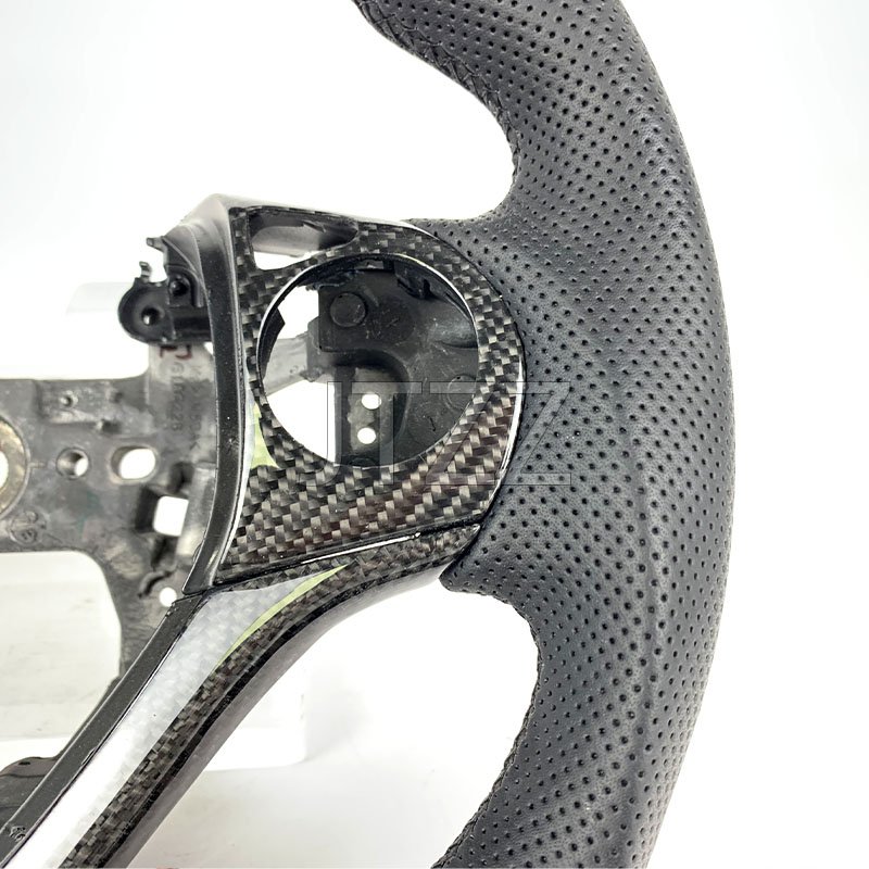Customized FOR Honda Civic 2007-2015 9th LED display screen black carbon fiber perforated leather style car steering wheel