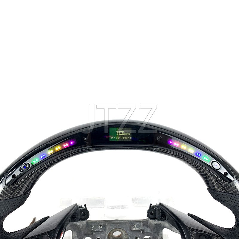 Customized FOR Honda Civic 2007-2015 9th LED display screen black carbon fiber perforated leather style car steering wheel