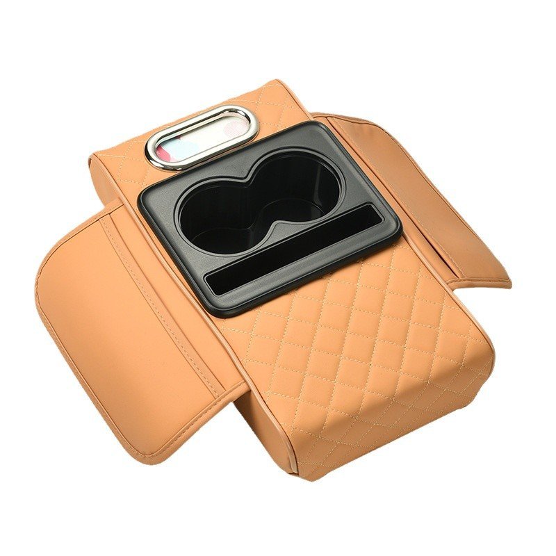 Multi-Function Car Storage Bag New Leather Armrest Box Pad With Height Pad Front Water Cup Holder & Tissue Box