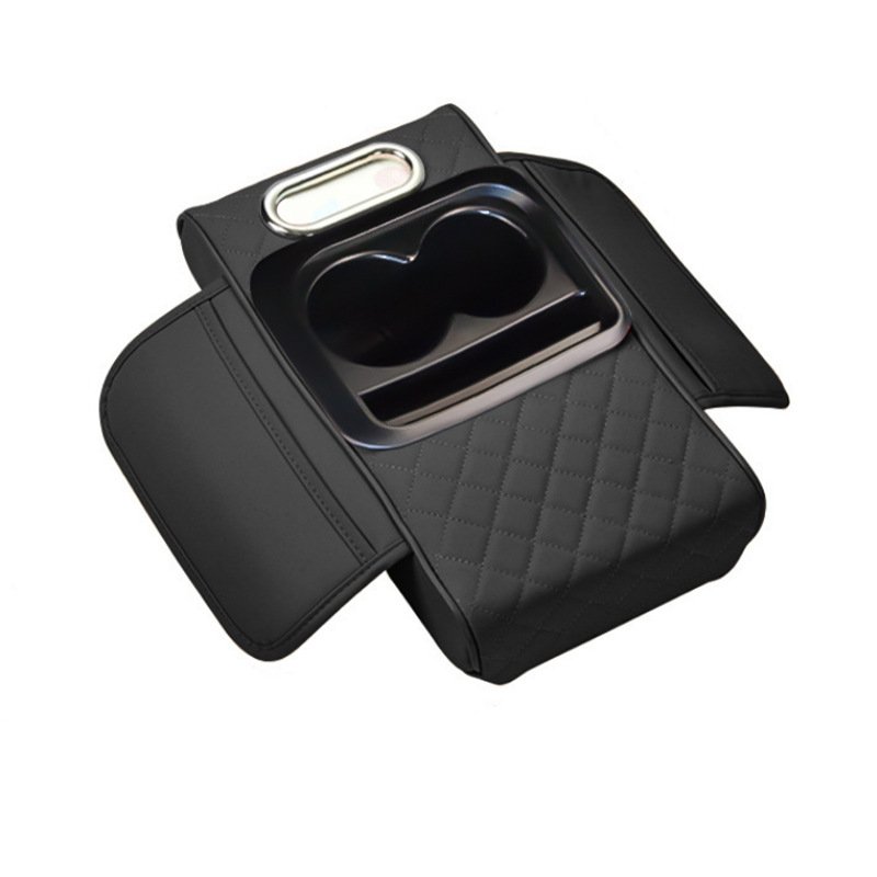 Multi-Function Car Storage Bag New Leather Armrest Box Pad With Height Pad Front Water Cup Holder & Tissue Box