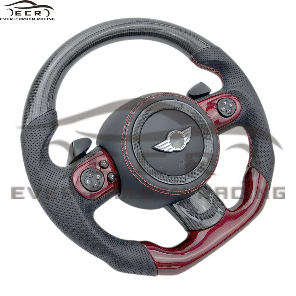 Ever-Carbon Racing ECR Custom Design Red Carbon Fiber Steering Wheel For Mini Cooper R53 Steering Wheel