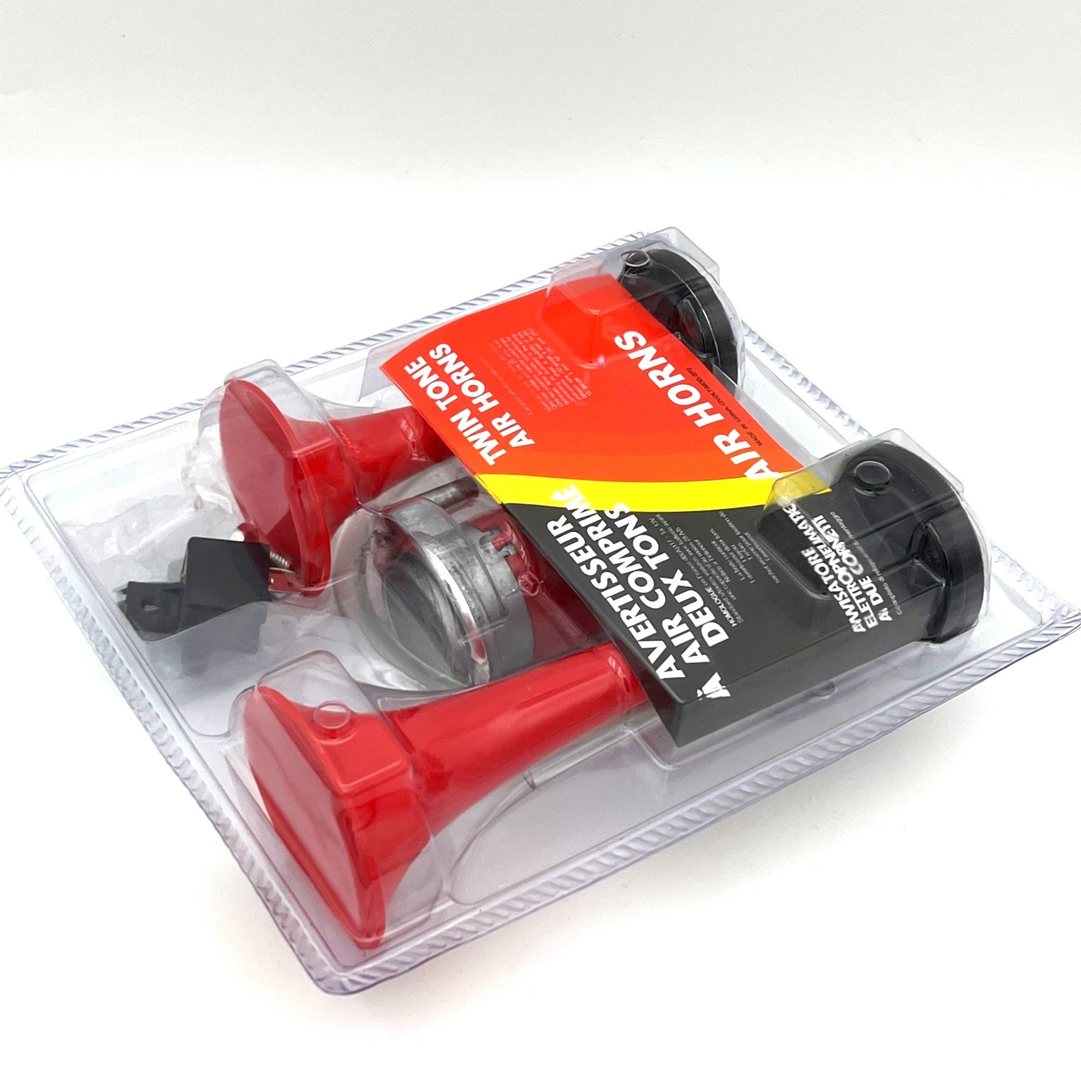 HOT SELL ELECTRICAL CAR HORN in PLASTIC 2PIPE RED HORN 12V WITH RELAY