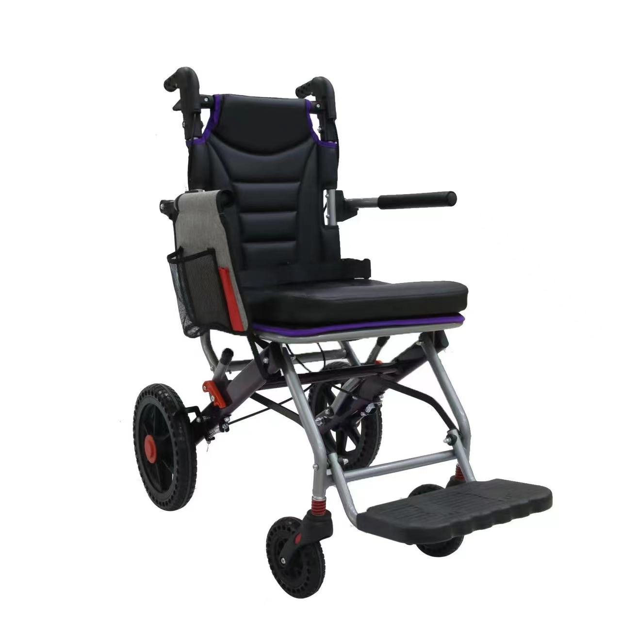 Ousite Luxury Portable 12 Inch Aluminum Wheelchair Foldable Travelling Wheel Chair