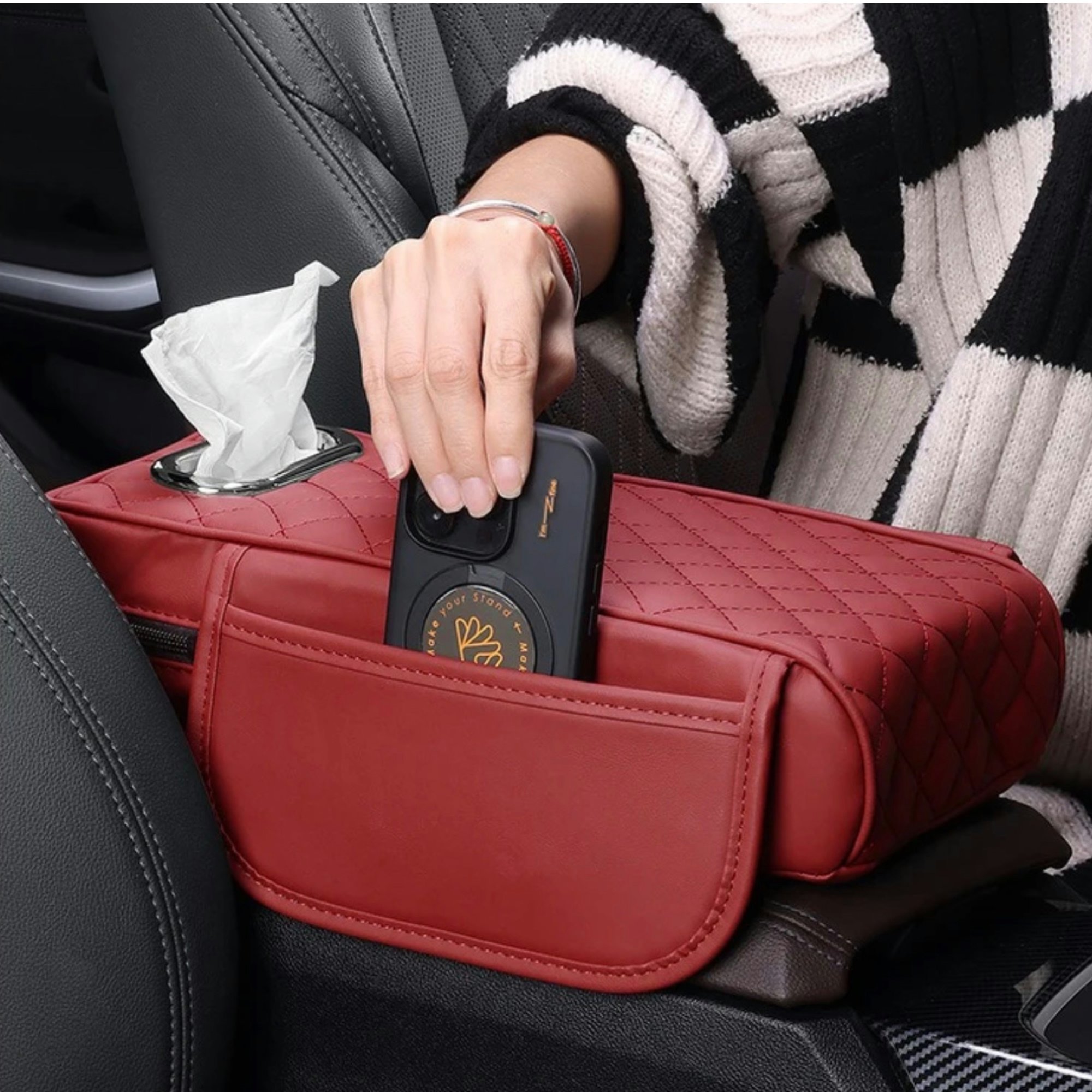Multifunctional Thicken Car Armrest Storage Box Height Pad Universal Leather Memory Foam Auto Center Armrest Protective Cushion