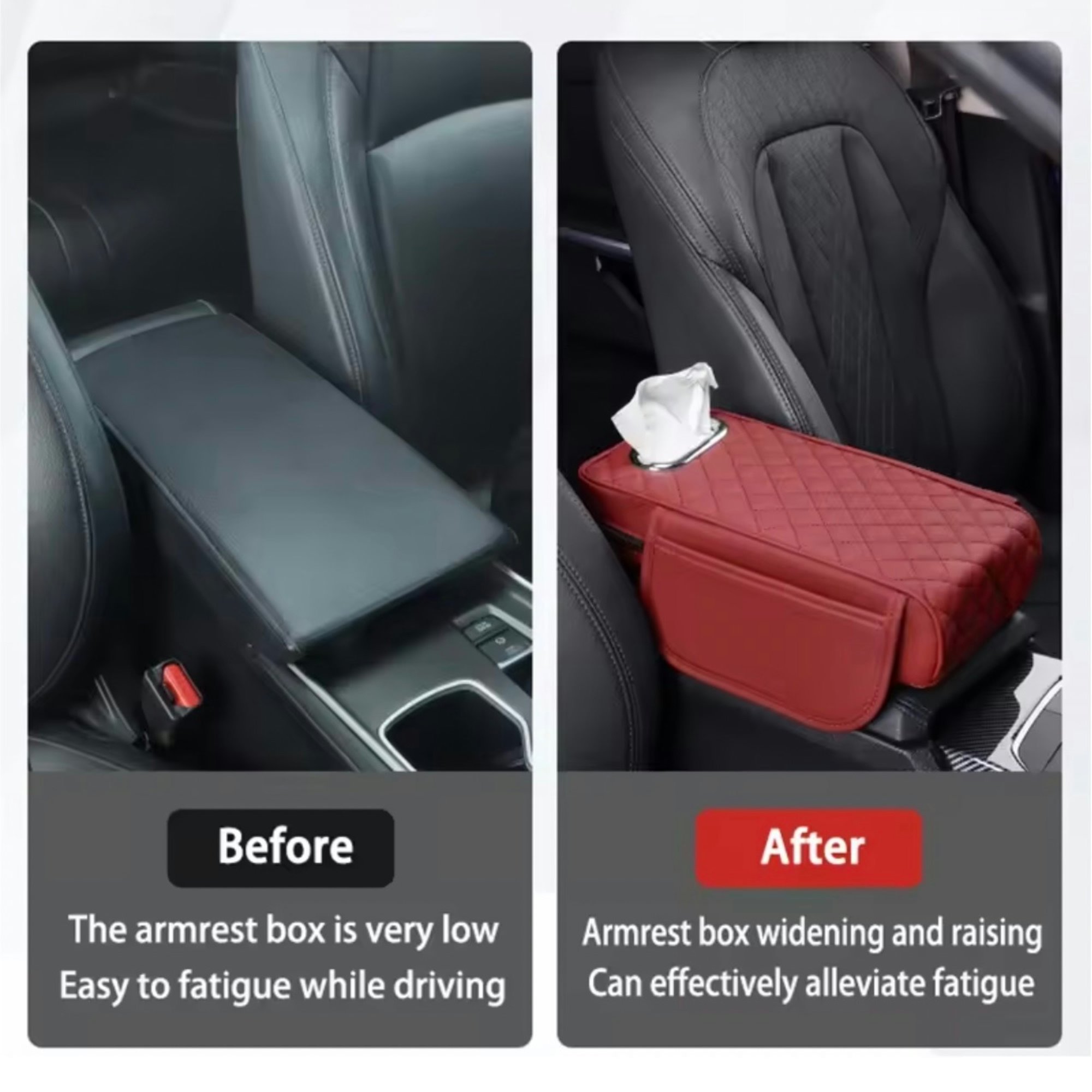 Multifunctional Thicken Car Armrest Storage Box Height Pad Universal Leather Memory Foam Auto Center Armrest Protective Cushion