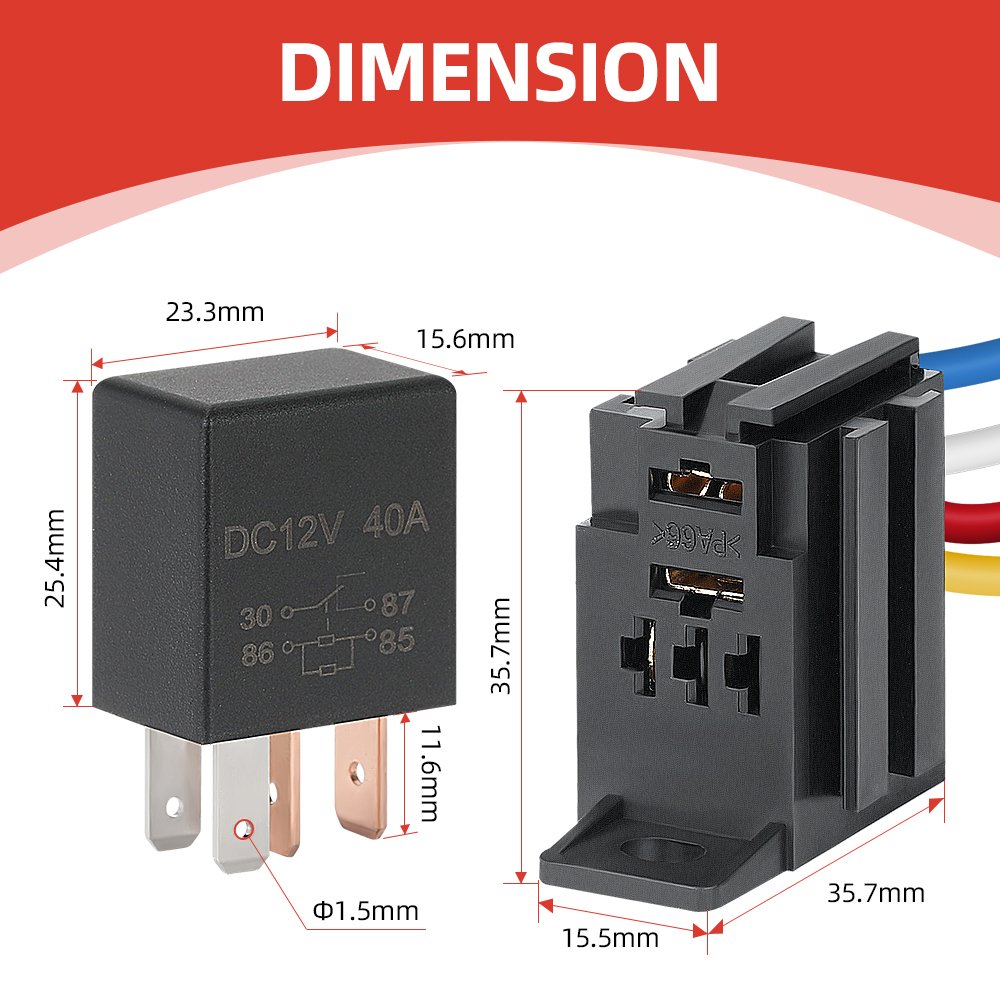 SPST 12V Auto Relay 40A Relay 4 Pin High Electrical Conductivity Relay for Car Automotive Replacement Accessories