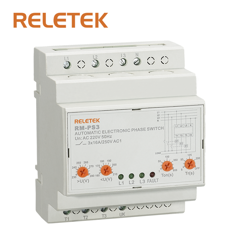 RELETEK Auto Phase Selector Switch RM-PS3 AC 220*3 Microcontroller Based Din- Rail Mounting with LED Indication