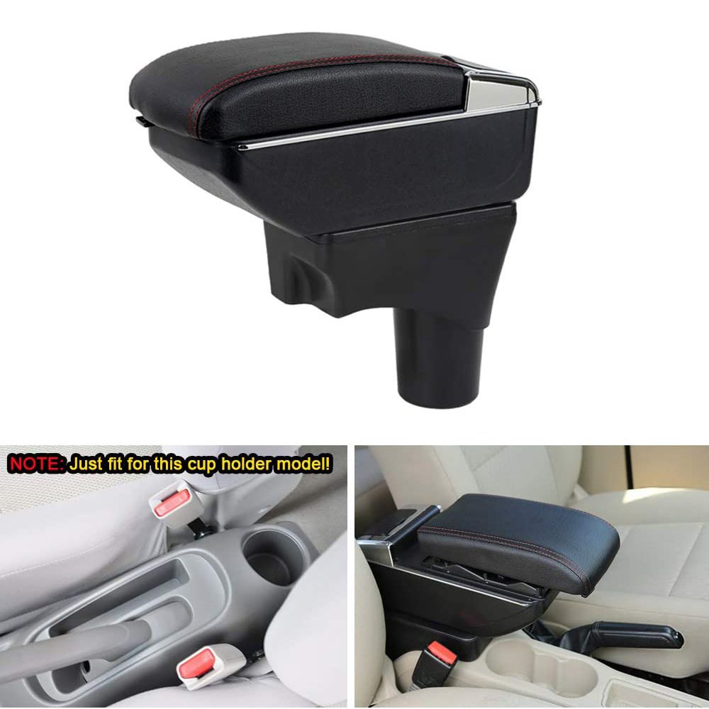 Leather Center Console Car Armrest Box with LED Light Adjustable Cup Holder Removable Ashtray for Nissan Sunny/Versa 2011-2016