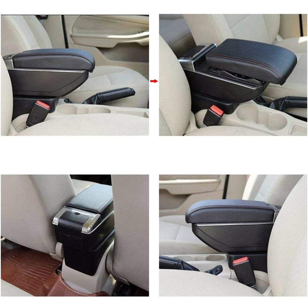 Leather Center Console Car Armrest Box with LED Light Adjustable Cup Holder Removable Ashtray for Nissan Sunny/Versa 2011-2016