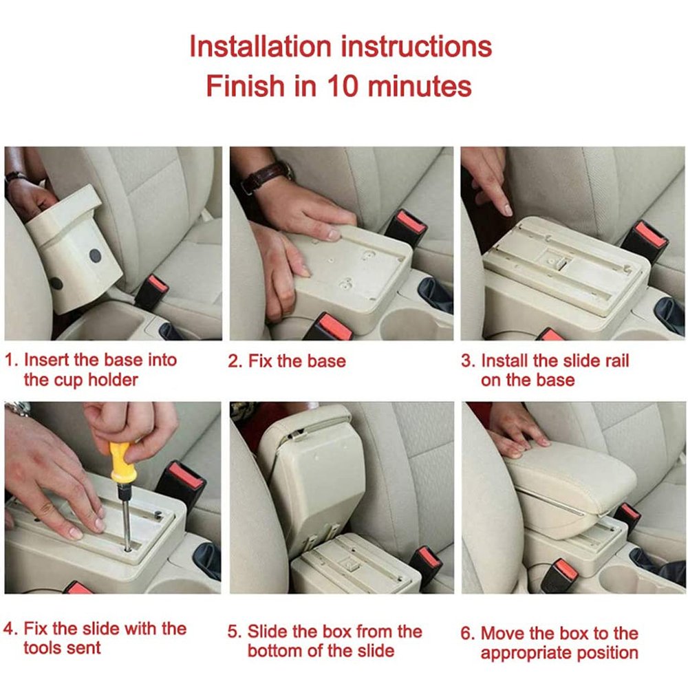 Leather Center Console Car Armrest Box with LED Light Adjustable Cup Holder Removable Ashtray for Nissan Sunny/Versa 2011-2016
