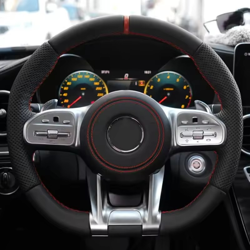Custom Silver Trim Half Perforated Leather Steering Wheel for Mercedes Benz GLE W166 W167 W211 C300 W204 W205 W206 W213 W221 AMG