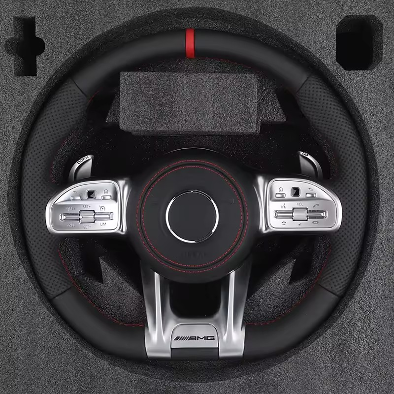 Custom Silver Trim Half Perforated Leather Steering Wheel for Mercedes Benz GLE W166 W167 W211 C300 W204 W205 W206 W213 W221 AMG