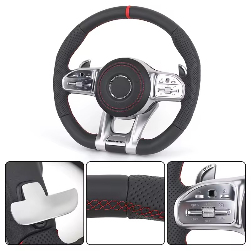 Custom Silver Trim Half Perforated Leather Steering Wheel for Mercedes Benz GLE W166 W167 W211 C300 W204 W205 W206 W213 W221 AMG