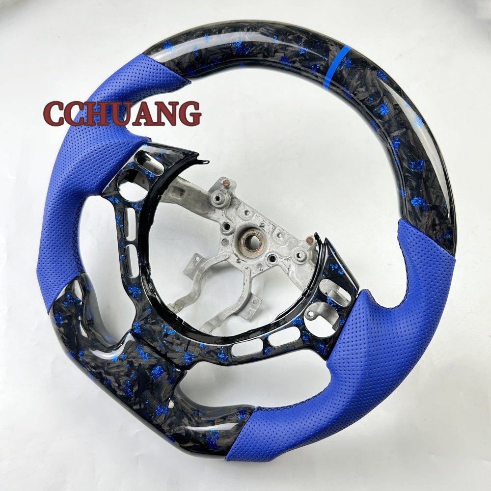 Custom flat blue forged carbon fiber steering wheel for Nissan GTR R35 R32 R33 automotive interior accessories