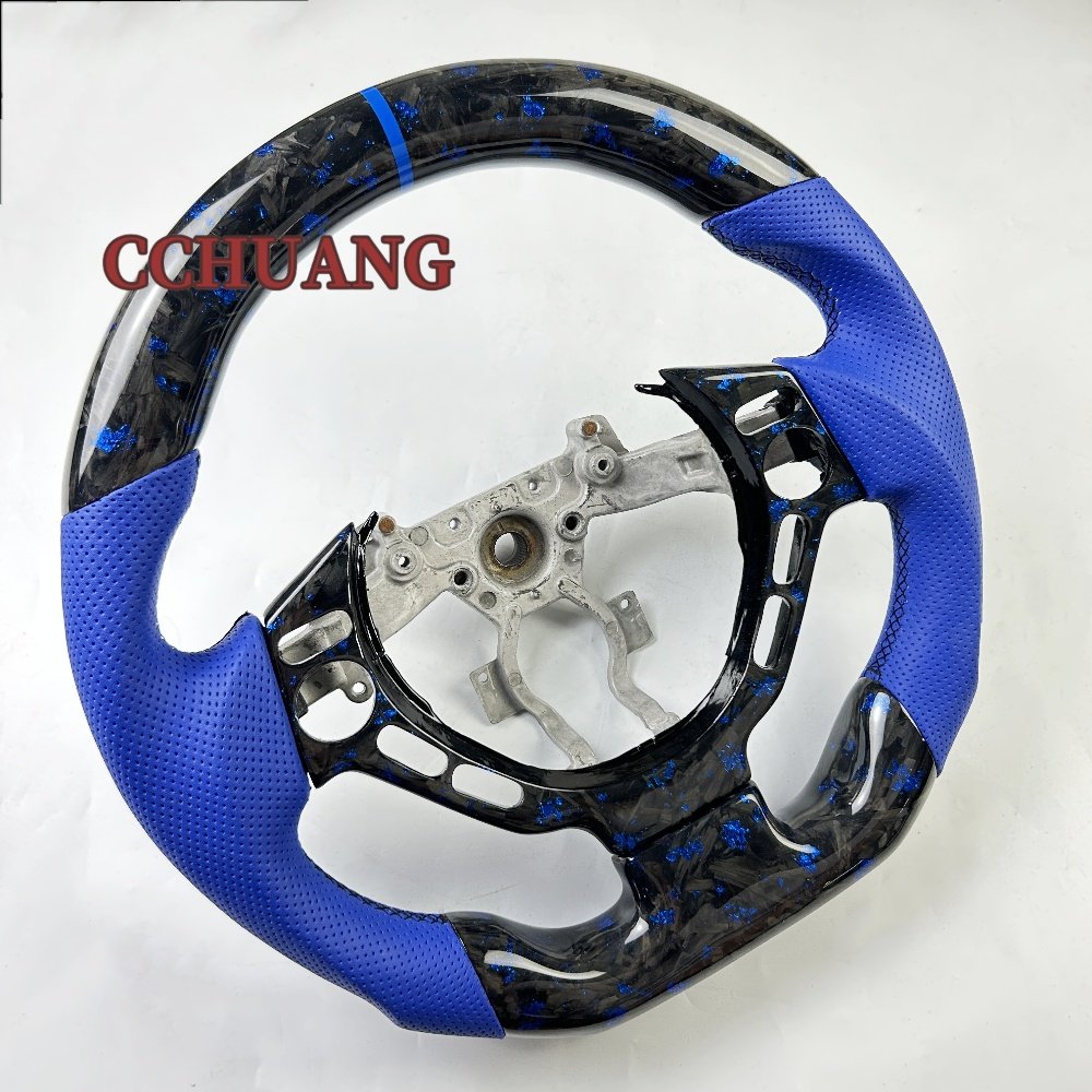 Custom flat blue forged carbon fiber steering wheel for Nissan GTR R35 R32 R33 automotive interior accessories