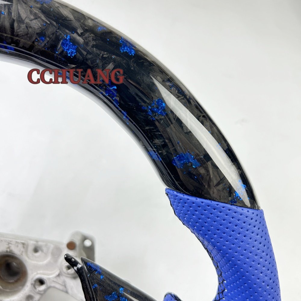 Custom flat blue forged carbon fiber steering wheel for Nissan GTR R35 R32 R33 automotive interior accessories