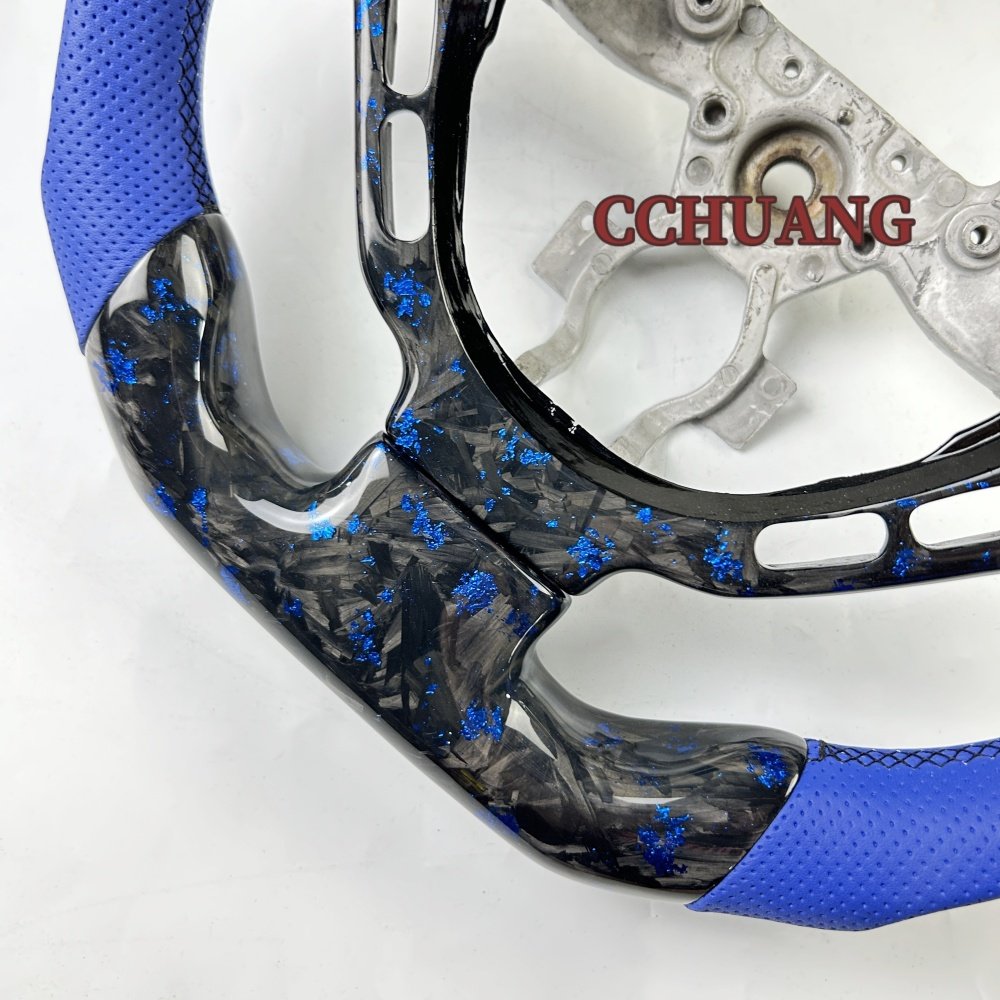 Custom flat blue forged carbon fiber steering wheel for Nissan GTR R35 R32 R33 automotive interior accessories