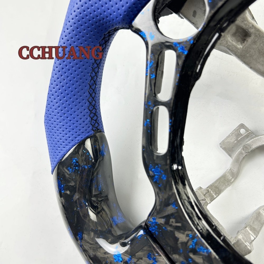 Custom flat blue forged carbon fiber steering wheel for Nissan GTR R35 R32 R33 automotive interior accessories