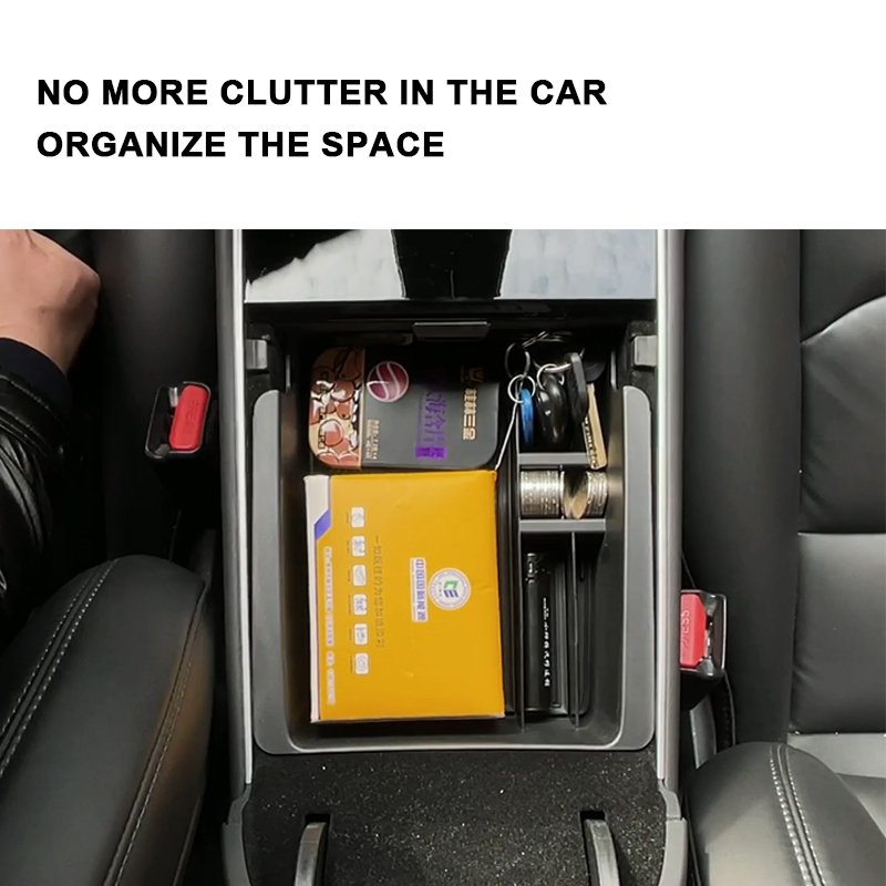 Car Interior Accessories Stowing Tidying Armrest Secondary Storage Box Tray Center Console Organizer for Teala Model 3/y 2021