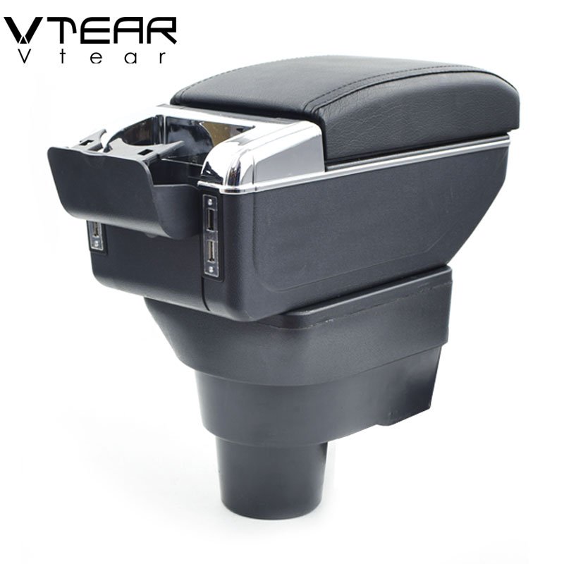 Vtear for 2017 KIA Rio 4 Rio X-line Armrest USB Charging Heighten Double Layer Central Store Content Storage Box Accessories