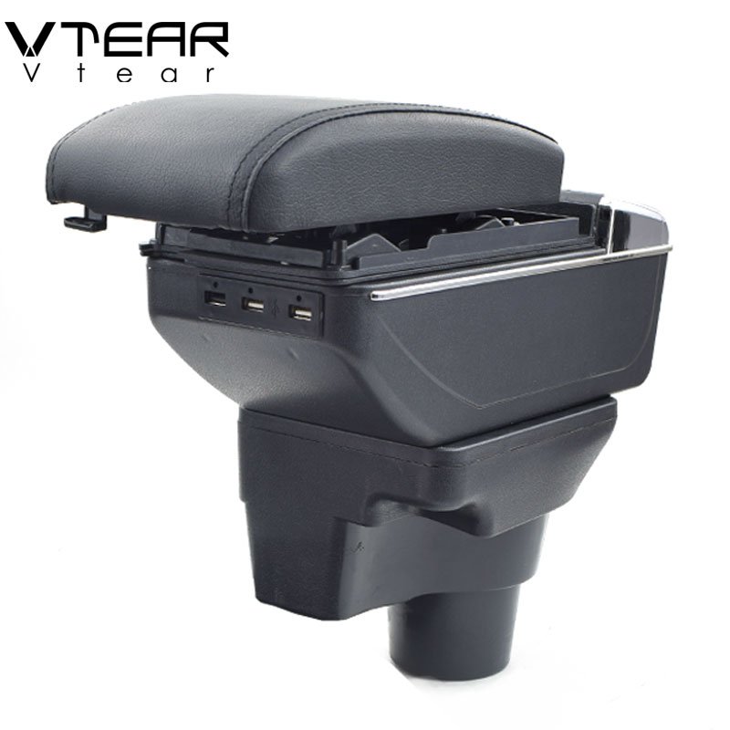 Vtear for 2017 KIA Rio 4 Rio X-line Armrest USB Charging Heighten Double Layer Central Store Content Storage Box Accessories