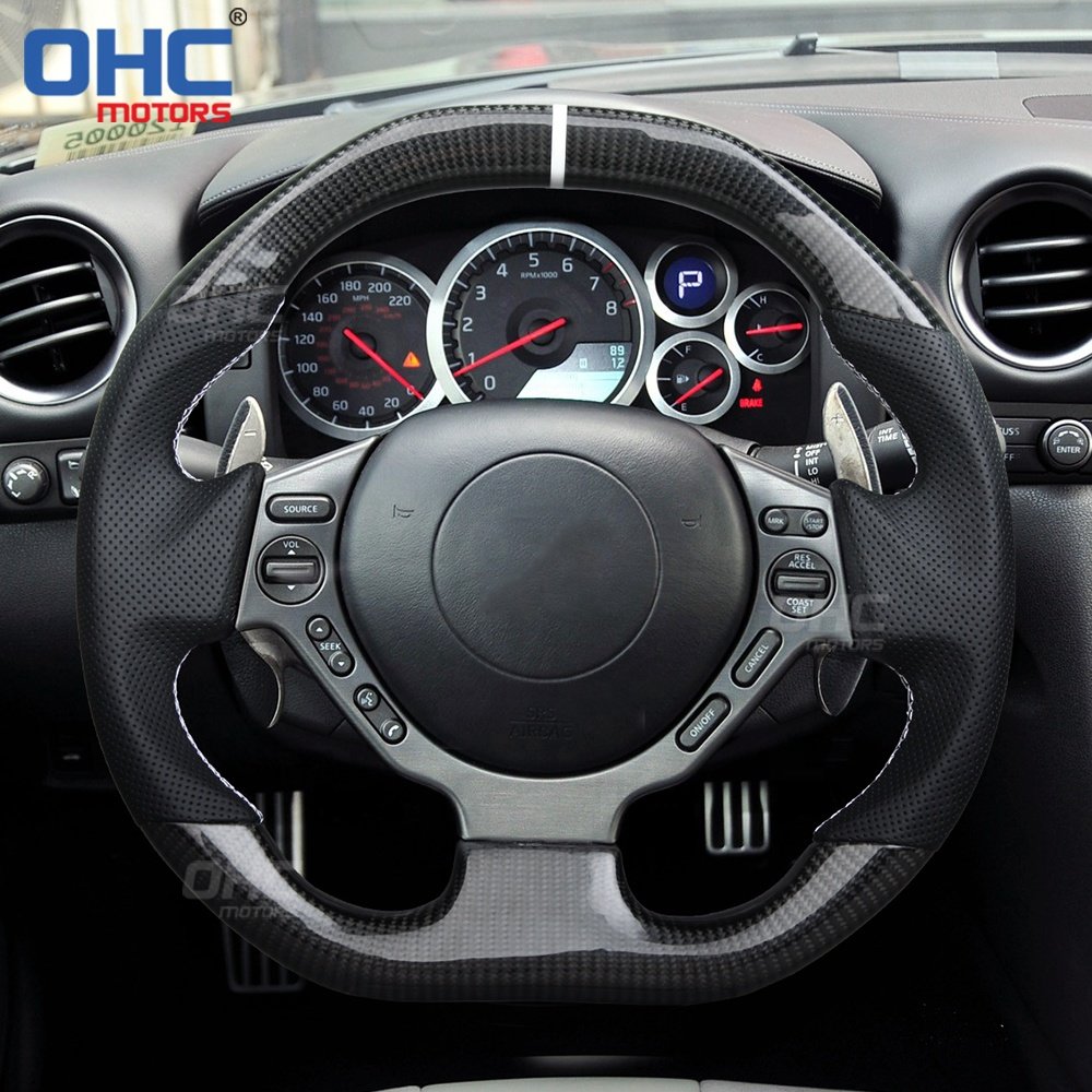 R35 100% Carbon Fiber Steering Wheel For Nissan GTR r35 R 35 Coupe Exhaust ohc motors steering wheels