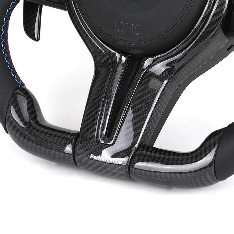 With M Trip Carbon Trim Paddle M Performance Half Leather Carbon LED Steering Wheel for BMW F10 F11 F20 F30 M4 F82 E60 E90 E92