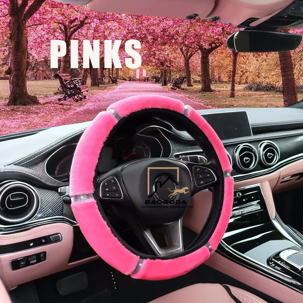 BGD TRADING FACTORY Sparkling diamond-encrusted plush six-piece car universal steering wheel cover decorative car gift