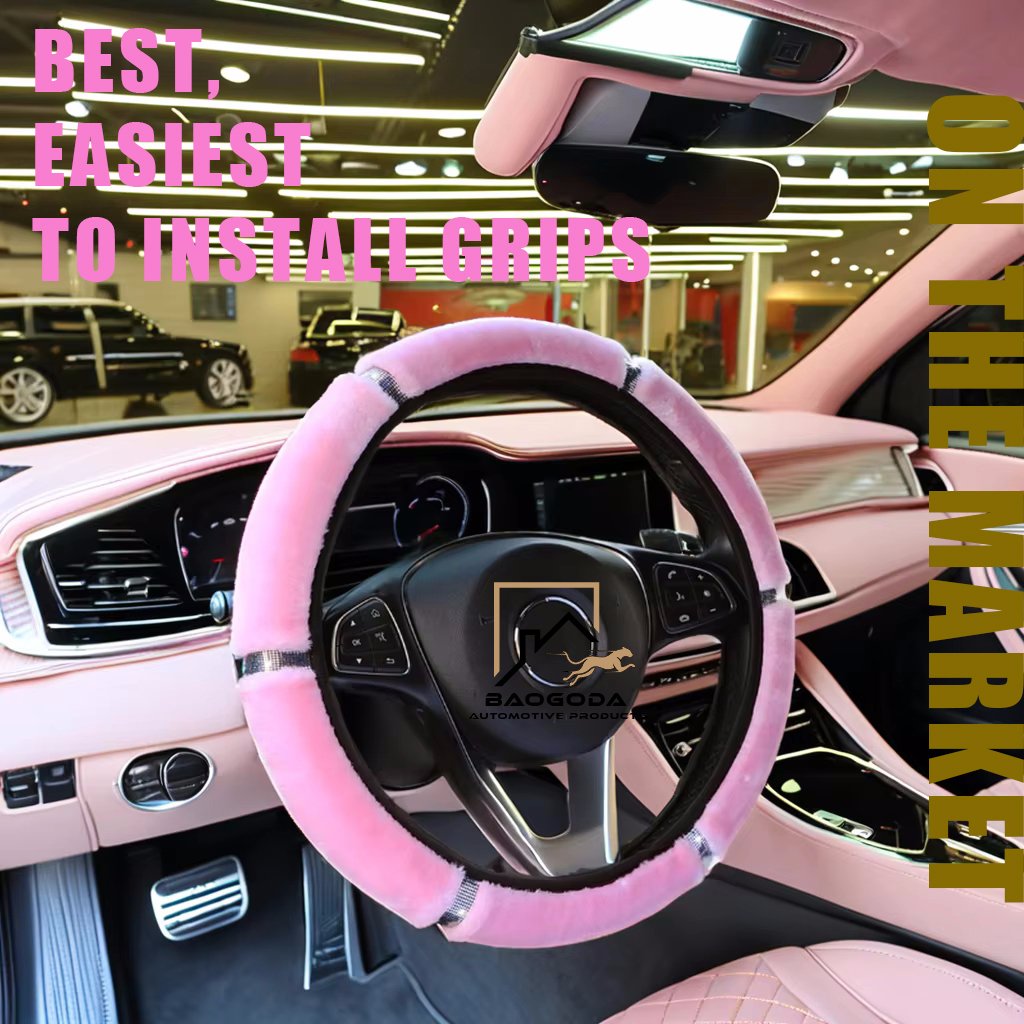 BGD TRADING FACTORY Sparkling diamond-encrusted plush six-piece car universal steering wheel cover decorative car gift