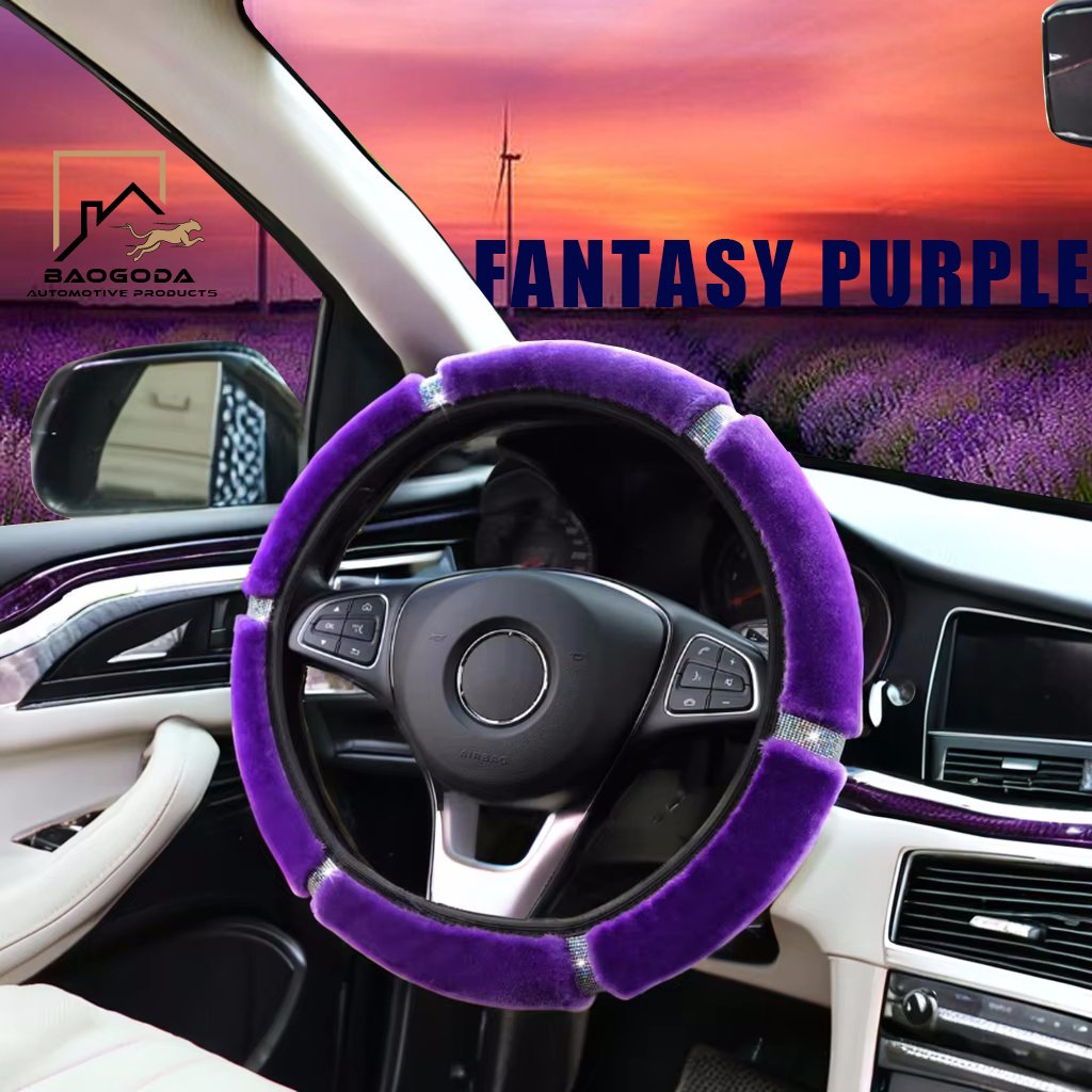 BGD TRADING FACTORY Sparkling diamond-encrusted plush six-piece car universal steering wheel cover decorative car gift