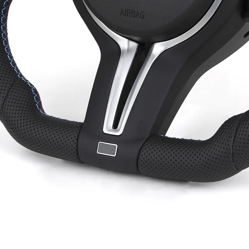 With LED Flat Bottom Full Perforated Leather Steering Wheel for BMW F01 F07 F06 F10 F20 F25 F30 F32 F36 X5m F85 E39 E60 E90 E92