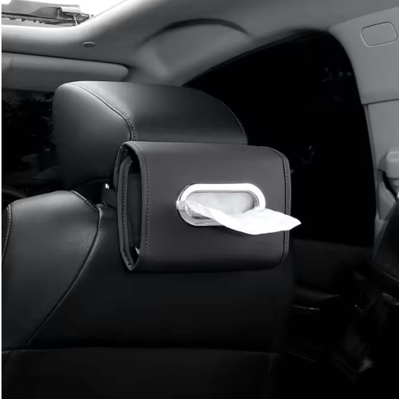Car PU Leather Tissue Box Armrest Box Seat Back Hanging Tissue Bag Cover Car Interior Supplies Tissue Boxes Holder with Cord