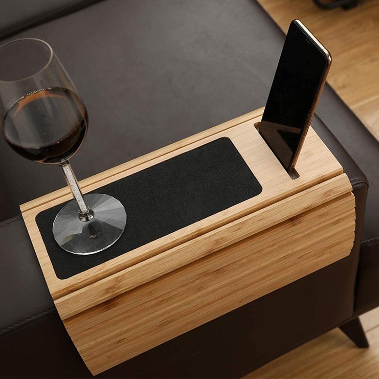 Hot Sale Couch Cup Holder Bamboo Wood Sofa Arm Tray Table Armrest Tray with Anti Slip Pad and Phone Holder