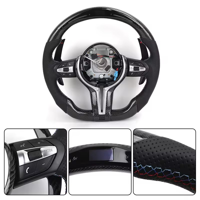 With Led Display Carbon Fiber Shift Paddle Leather M Steering Wheel for BMW F10 F30 X5 E70 E71 E60 E46 E92 E90 M3 M5 M6