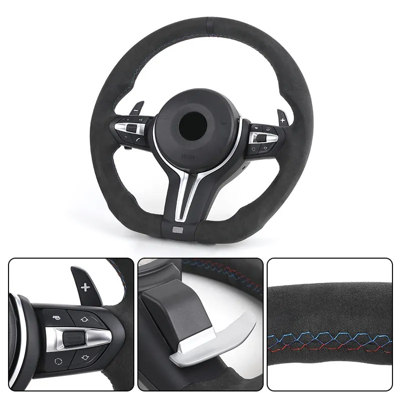 Custom Flat Bottom M Sport Full Alcantara Car Steering Wheel for BMW F10 F30 M5 F90 X1 F48 F22 X5 E70 X6 E71m F16 E60 E90 F01