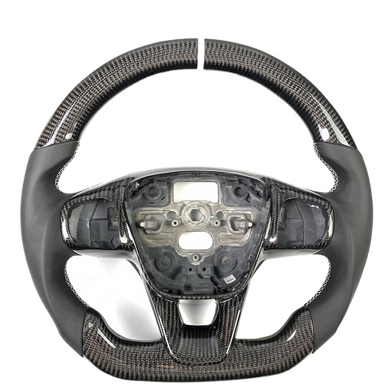 Custom car interior accessories carbon fiber steering wheel black flat leather for Ford Mustang Focus Mondeo