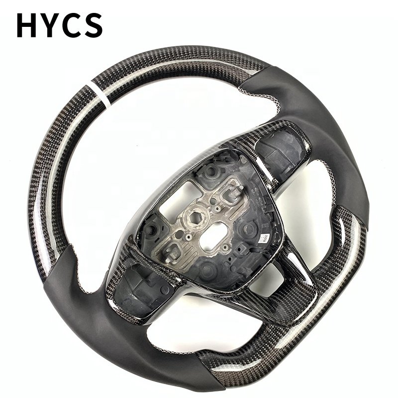 Custom car interior accessories carbon fiber steering wheel black flat leather for Ford Mustang Focus Mondeo