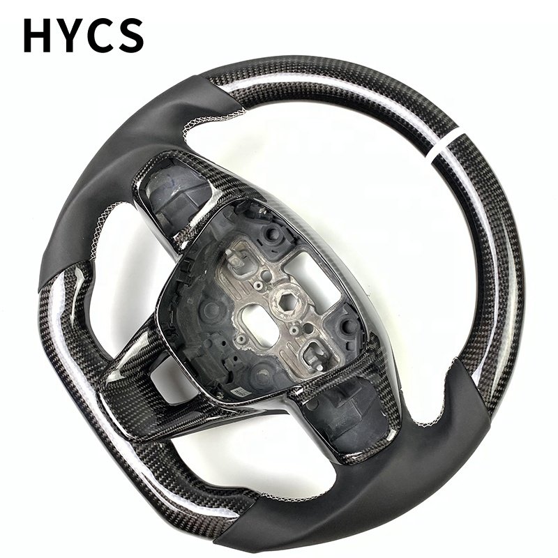 Custom car interior accessories carbon fiber steering wheel black flat leather for Ford Mustang Focus Mondeo