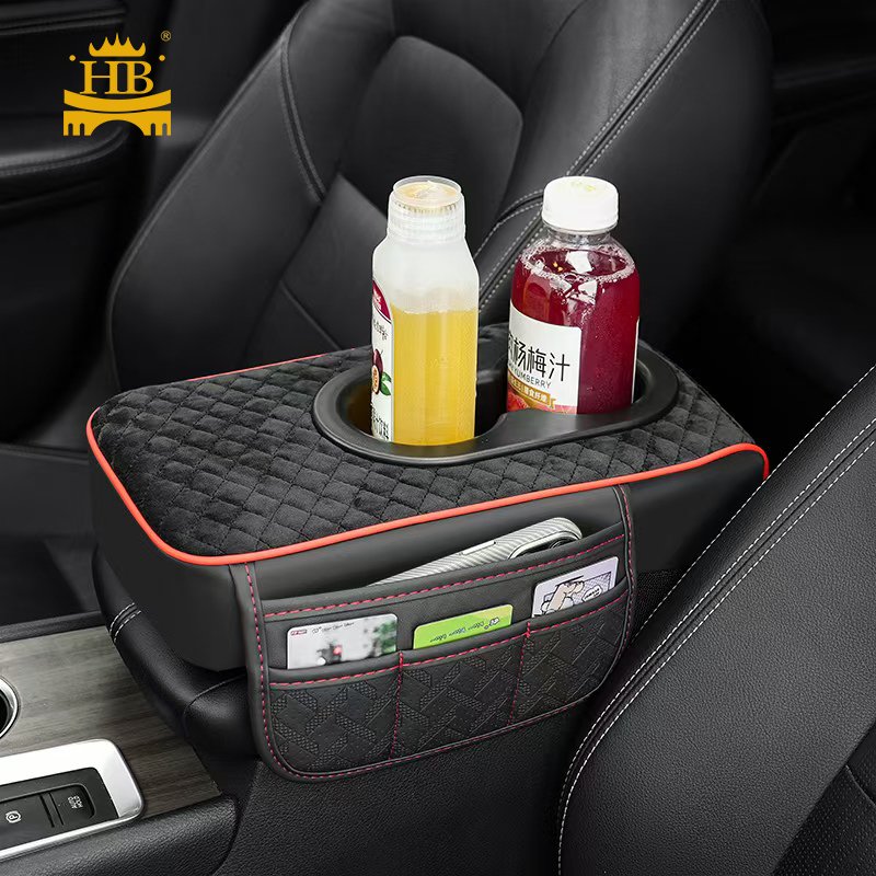 Car Organizers Multi-function Arm Rest Console Cup Holder Fur Wholesale Saving Space Car Armrest Cushion with Pocket