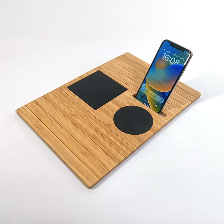 Customizable OEM Bamboo Couch Sofa Cup Holder Table Sofa Armrest Organizer Cup coaster Bamboo Sofa Arm Tray With Phone Holder