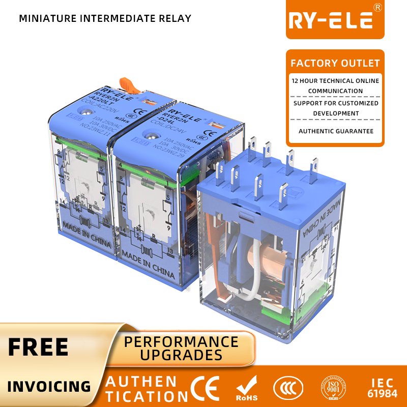 Customizable 8PIN RYER2N-A24L Relay With LED 10A/250VAC Protective Power Relays Multi-purpose Auto General Use Sealed For PCB