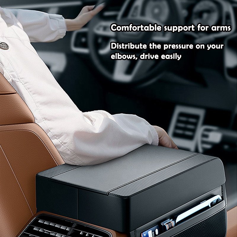 Universal Suv Truck Vehicle Car Center Console Storage Box Cushion Mat Memory Foam Leather Car Armrest Pad Cover With Pocket