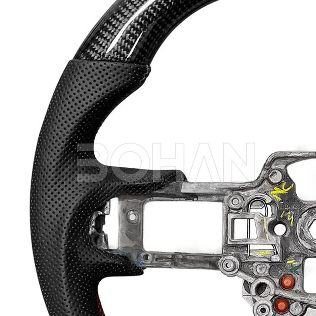Carbon Fiber Steering Wheel with Red Stitching Nappa Perforated Leather Car Steering Wheel for Ford Mustang 2015-2017
