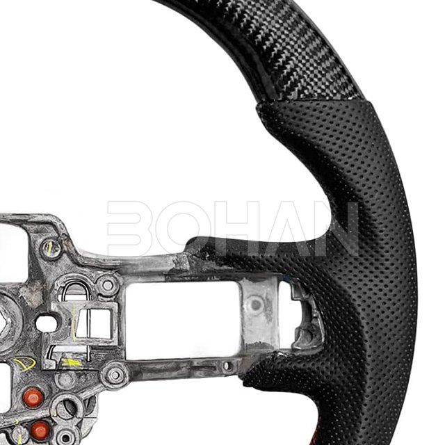 Carbon Fiber Steering Wheel with Red Stitching Nappa Perforated Leather Car Steering Wheel for Ford Mustang 2015-2017