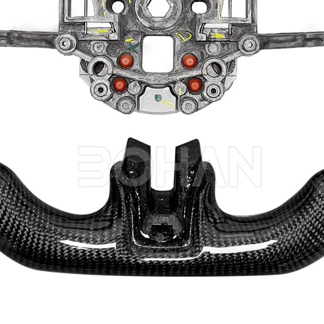 Carbon Fiber Steering Wheel with Red Stitching Nappa Perforated Leather Car Steering Wheel for Ford Mustang 2015-2017