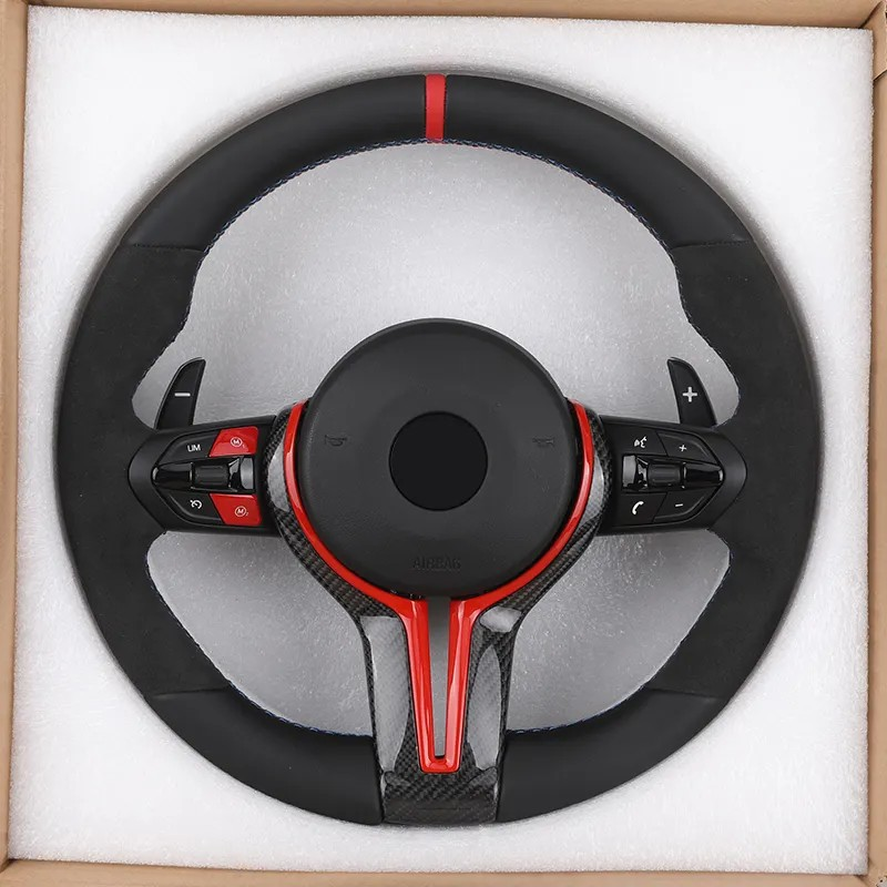 With Red Carbon Trim Half Alcantara M Sport Steering Wheel for BMW F10 F30 F40 M3 F80 M4 F82 M5 F90 X5 F15 X6 E71 F16 E60 E90