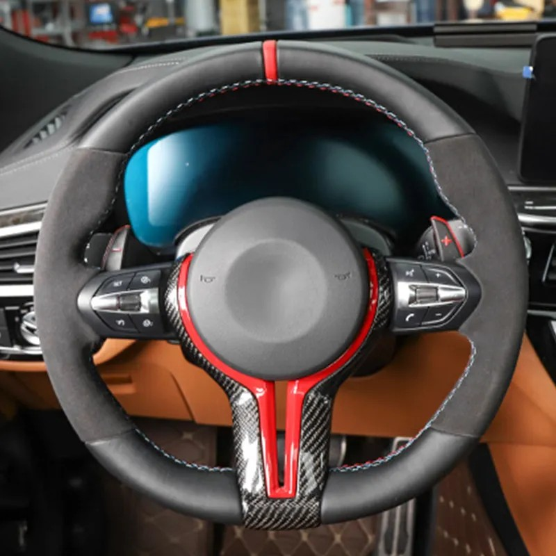 With Red Carbon Trim Half Alcantara M Sport Steering Wheel for BMW F10 F30 F40 M3 F80 M4 F82 M5 F90 X5 F15 X6 E71 F16 E60 E90