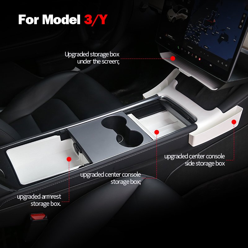 2022 Model 3 Automotive Accessories 3PCS Flocked ABS Car Center Console Organizer Tray Storage Box for Tesla Model 3